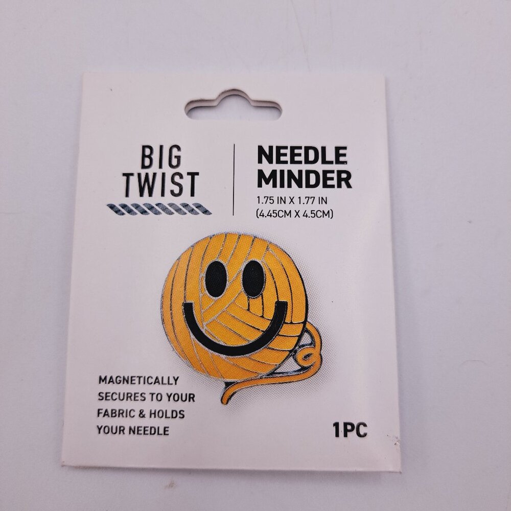 4/$20 Big Twist Magnet Needle Minder with Yellow Smiley Face Yarn Ball